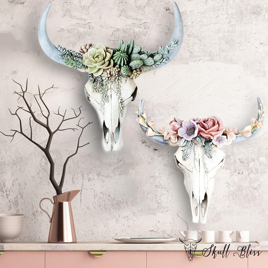 SUCCULENT/FLOWER COW SKULL WALL DECOR NURSERY DECOR