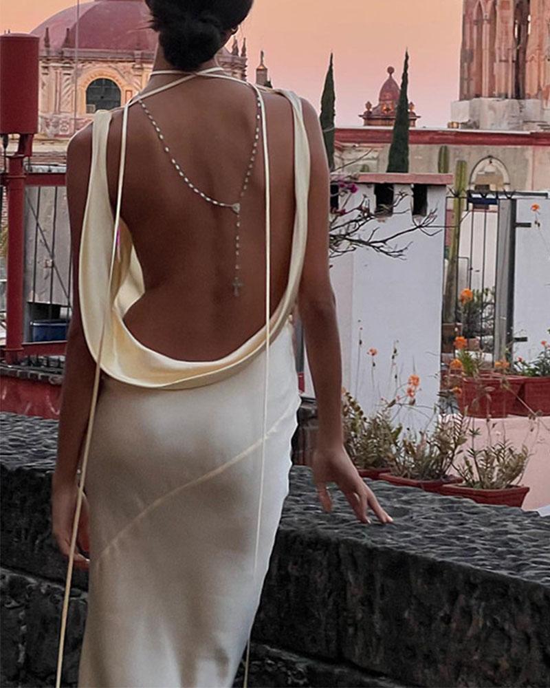 backless festival dress Halter ruffle backless midi dress