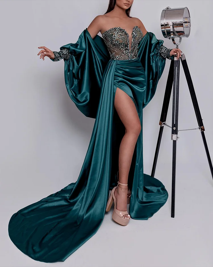 Women's Tube Top Slit Sequin Dress