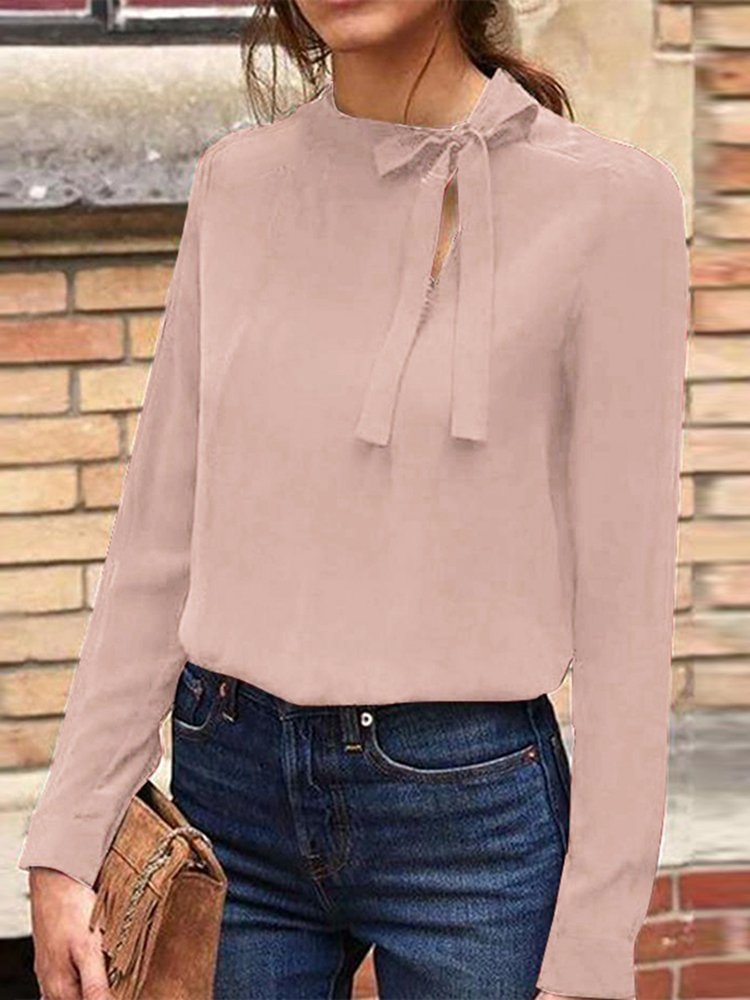 Solid Color Long Sleeve Bandage Casual Blouse P1509233