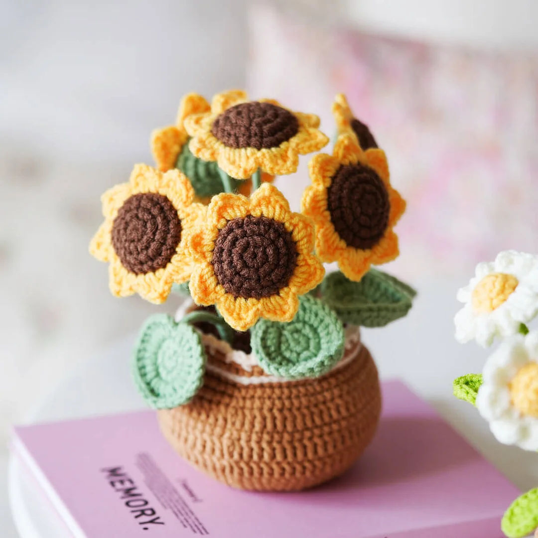 Mewaii Crochet Kits Crochet Sunflowers Crochet Kit with Easy Peasy Yarn