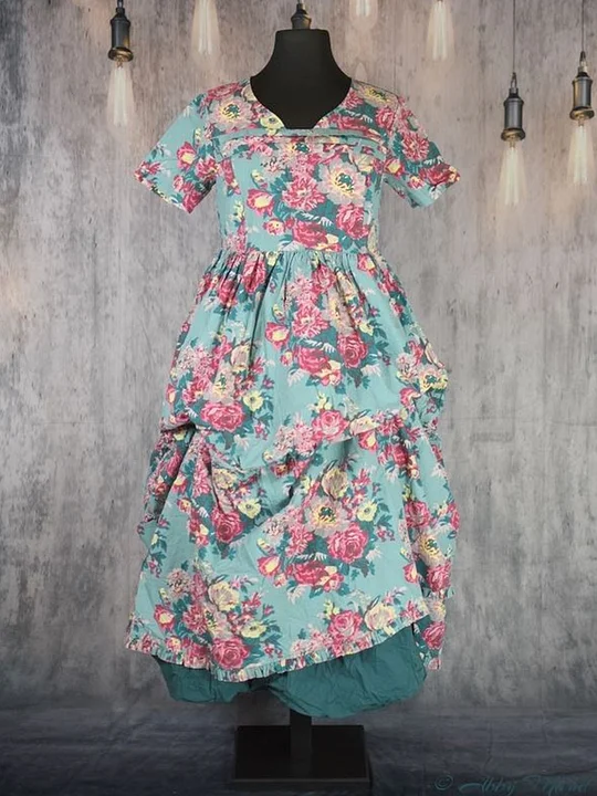 Cotton Linen Romantic Rose Print Dress