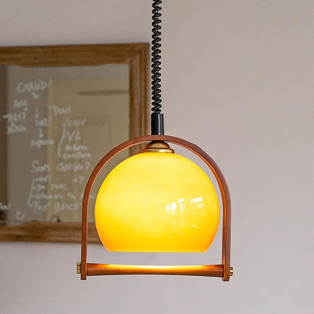 Vintage Bauhaus Orange Wood Pendant Lights