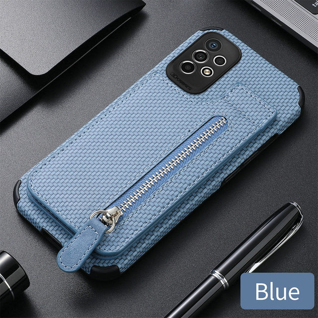 Fiber Pattern Leather Phone Case With Card Holder,Zipper Slot And Kickstand For Galaxy S23/S23+/S23 Ultra/S22/S22+/S22 Ultra/A53