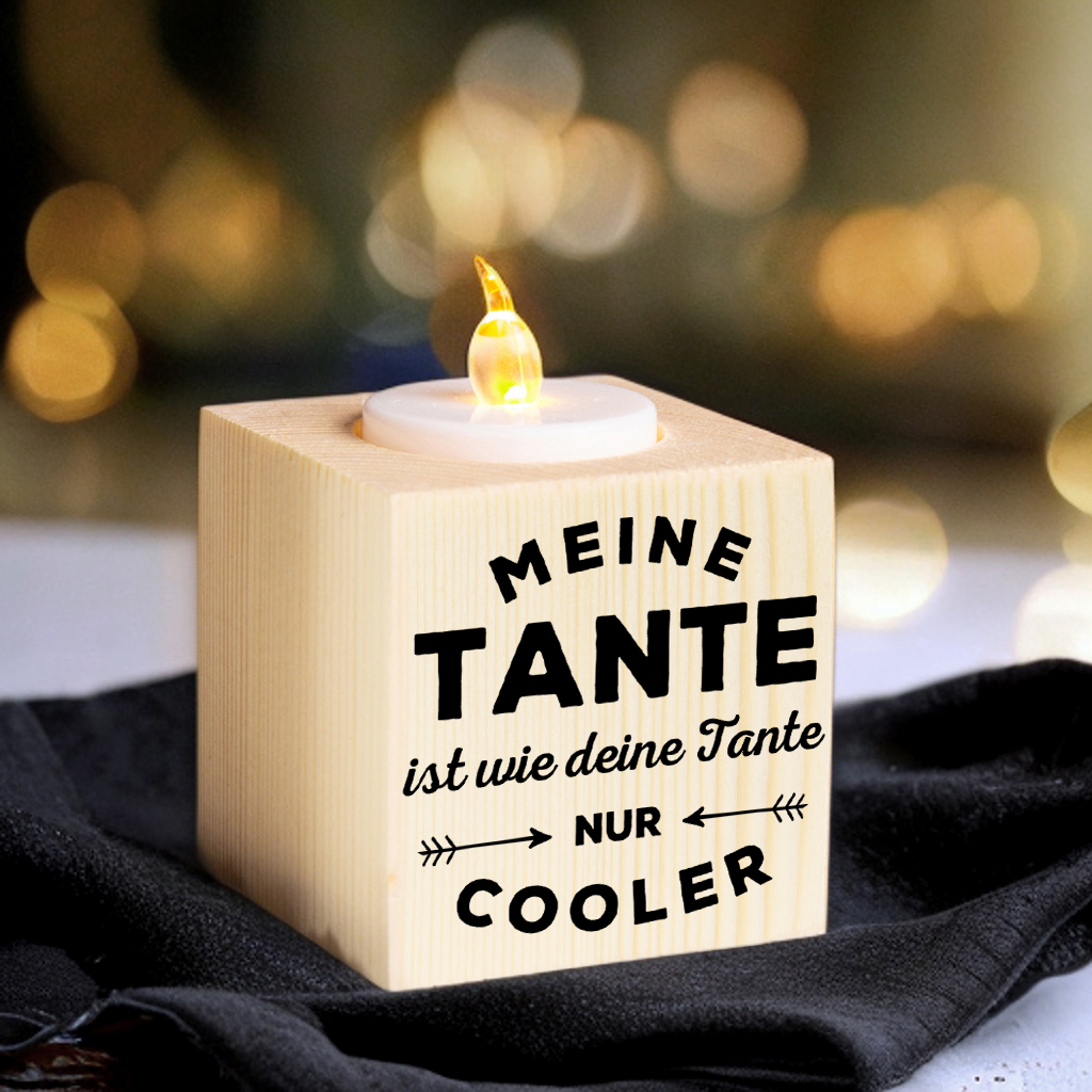 Kettenmachen Holz Kompliment Kerzenhalter 1 bedruckte SeiteMeine Tante