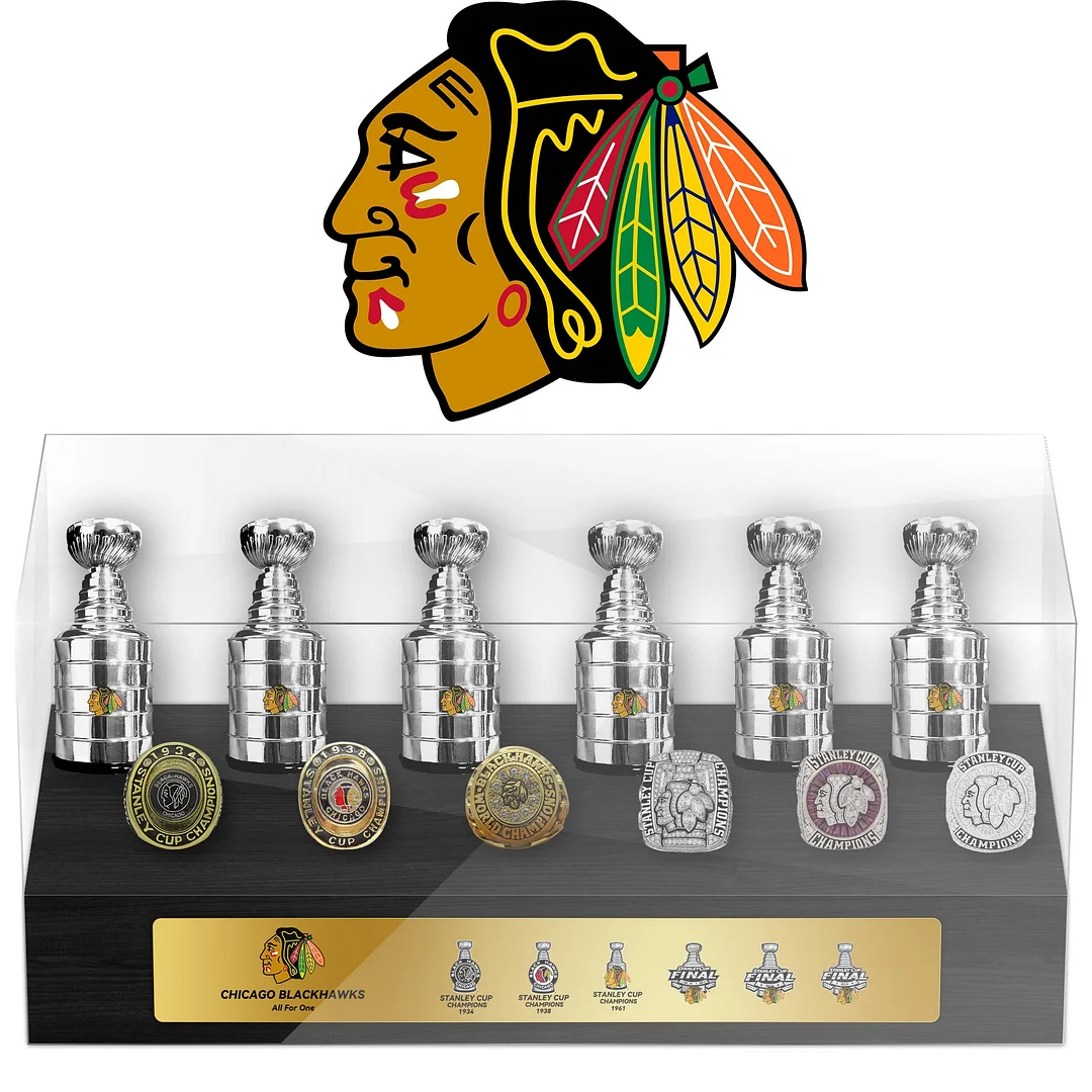 Chicago Blackhawks NHL Trophy And Ring Display Case