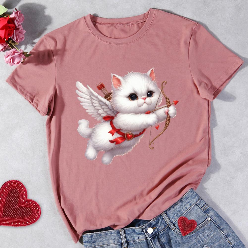 Happy Valentine's Day Cat Round Neck T-shirt-0024796-Guru-buzz