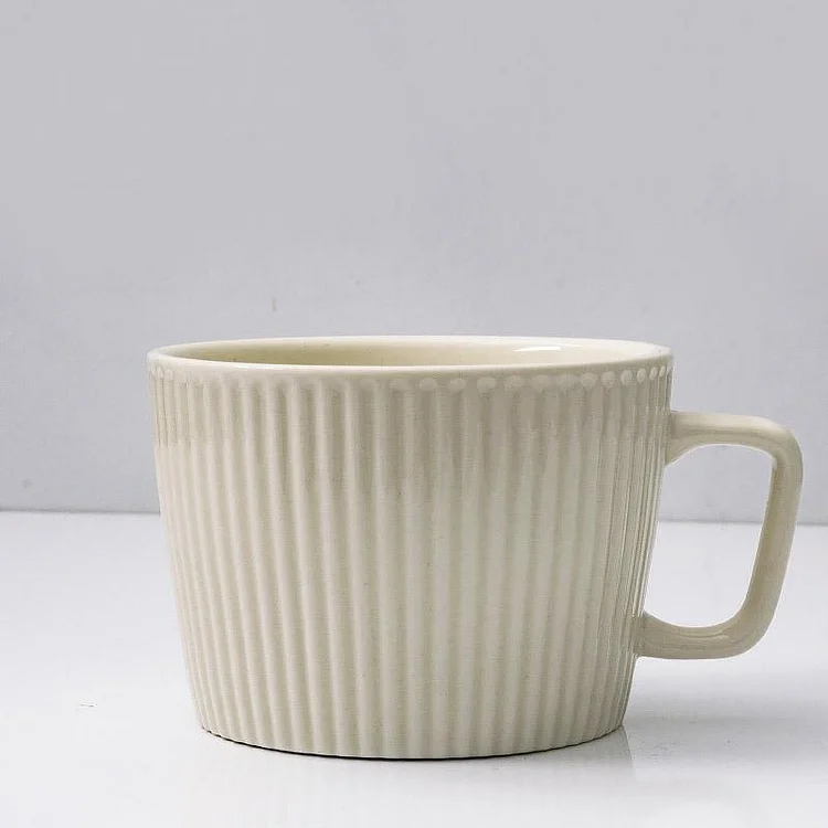 Stoneware Striped Coffee Latte Mug with Spoon Rattan Coaster - Appledas