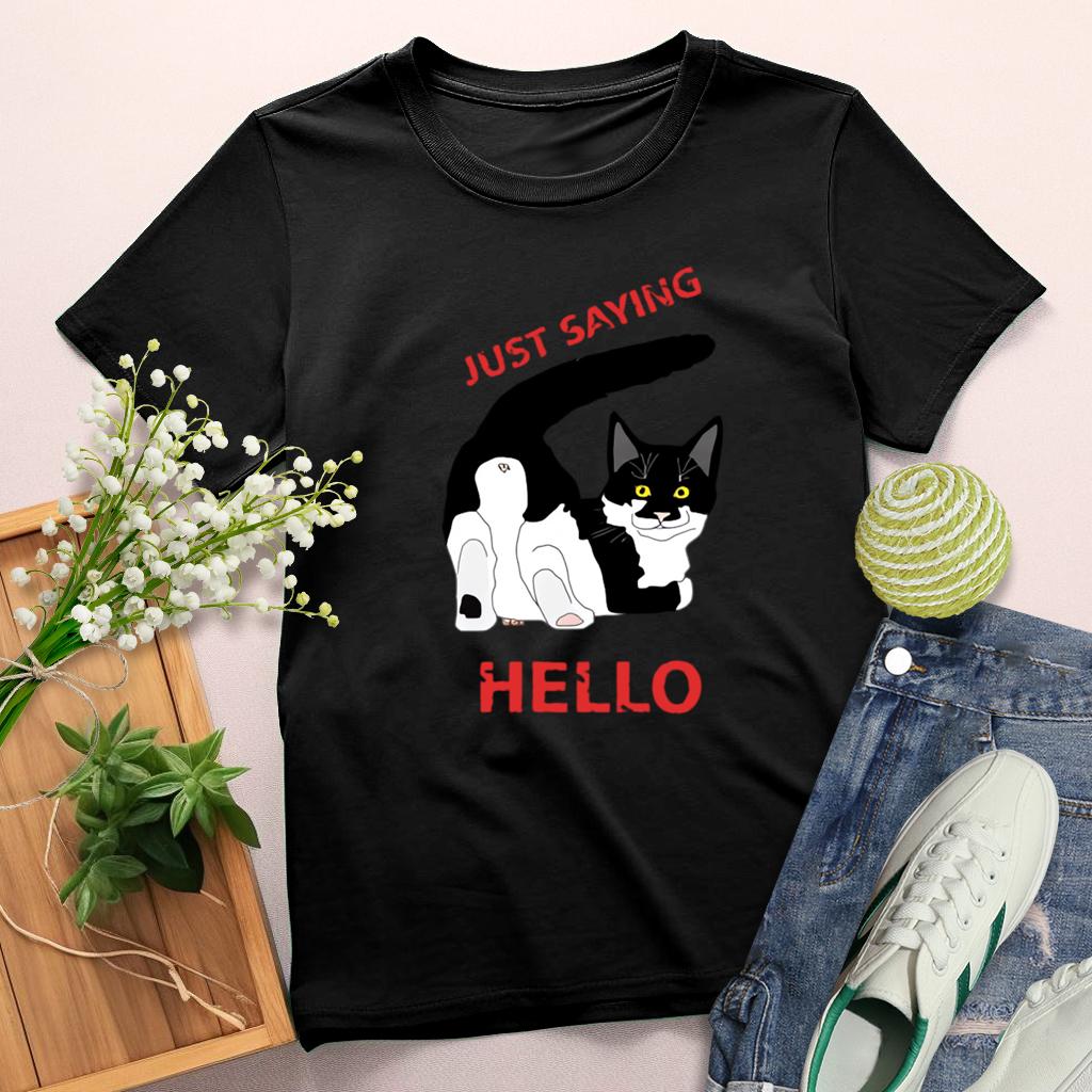 Just Saying Hello Round Neck T-shirt-0025158-Guru-buzz
