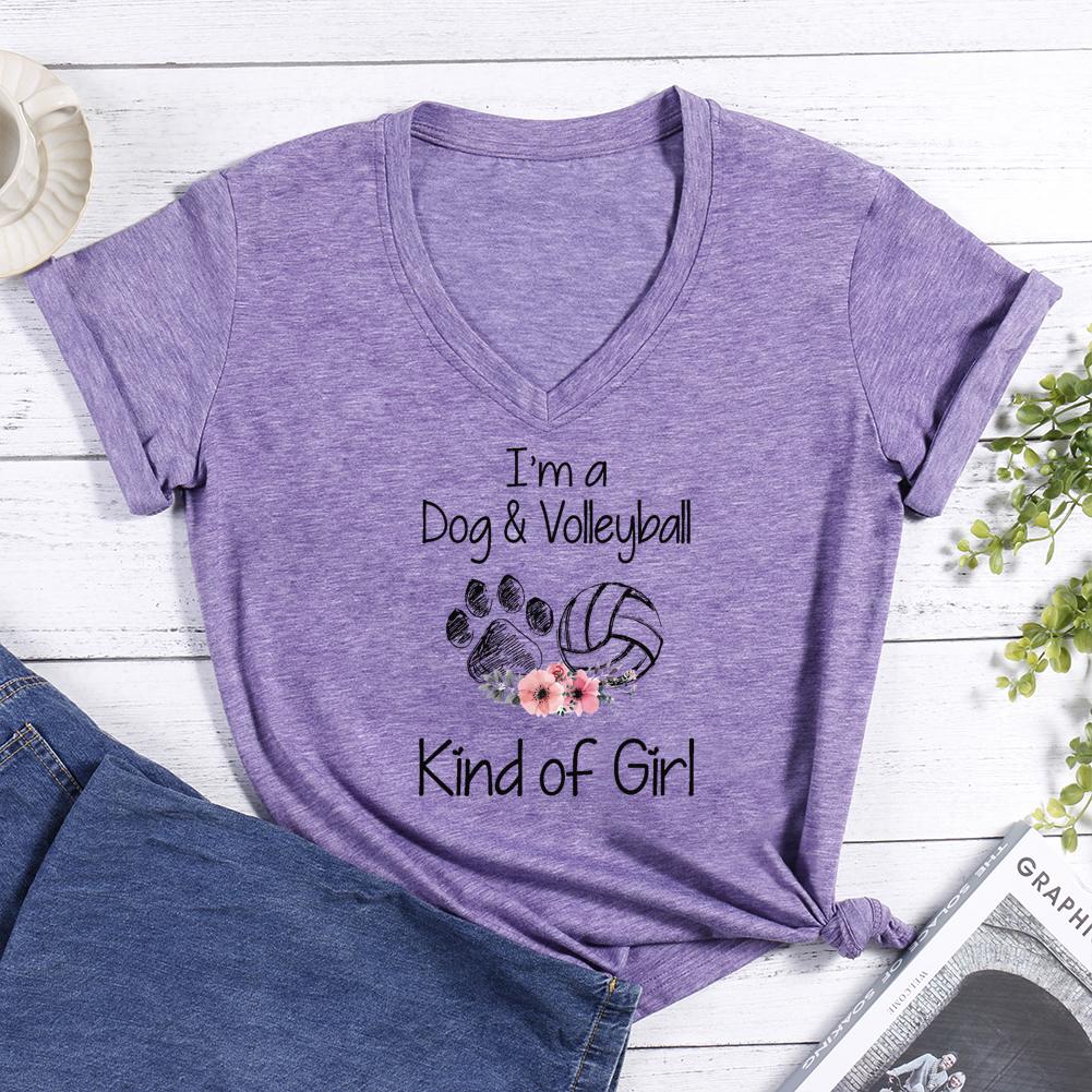I'm a Dog and Volleyball kind of girl V-neck T Shirt-Guru-buzz