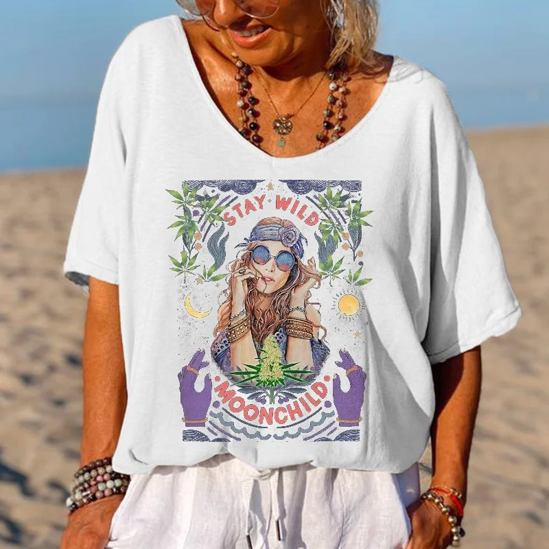 Stay Wild Moon Child Printed Hippie T-shirt