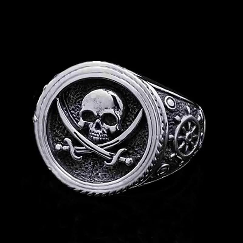 Biker skull pirate two-color ring