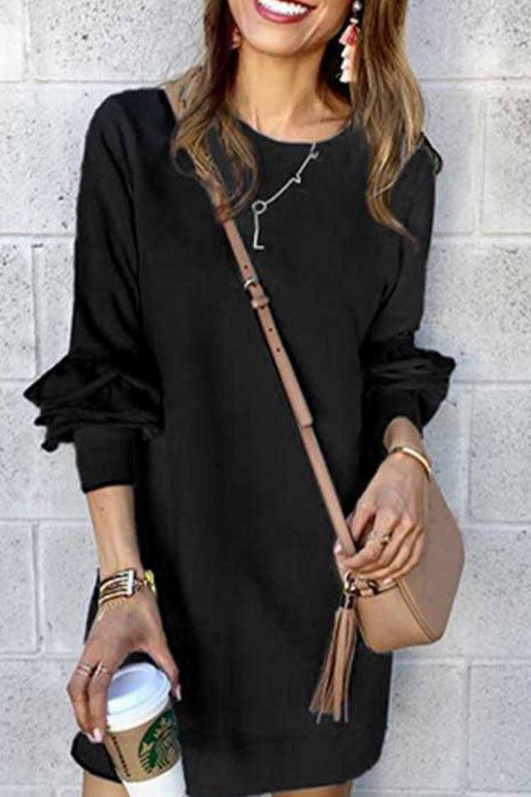 Casual Solid Patchwork O Neck Straight Dresses(3 Colors) - Life is Beautiful for You - SheChoic