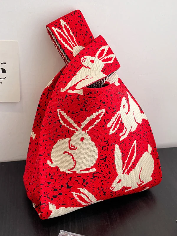 Animal Printed Woven Handbag