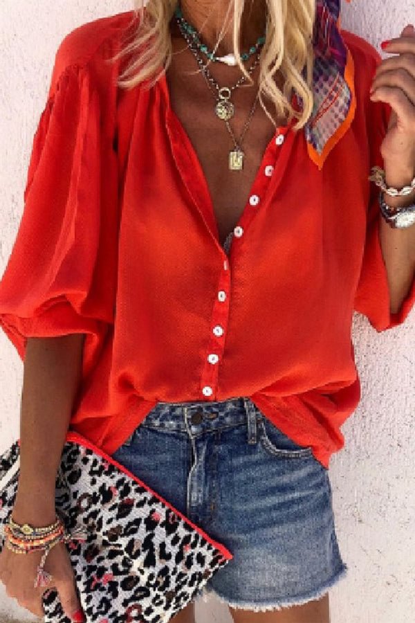 Casual Solid Button Through Blouse - Shop Trendy Women's Clothing | LoverChic