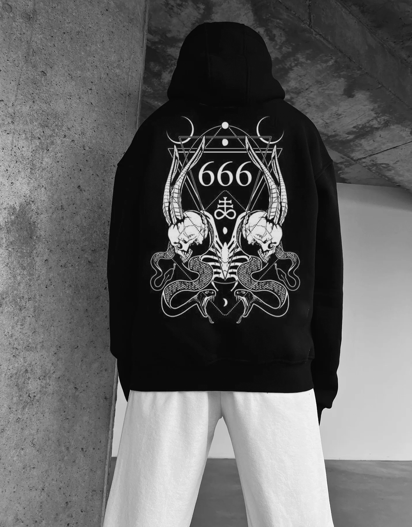 Satan Goat Demon Totem Print Pullover Sweatshirt / TECHWEAR CLUB / Techwear
