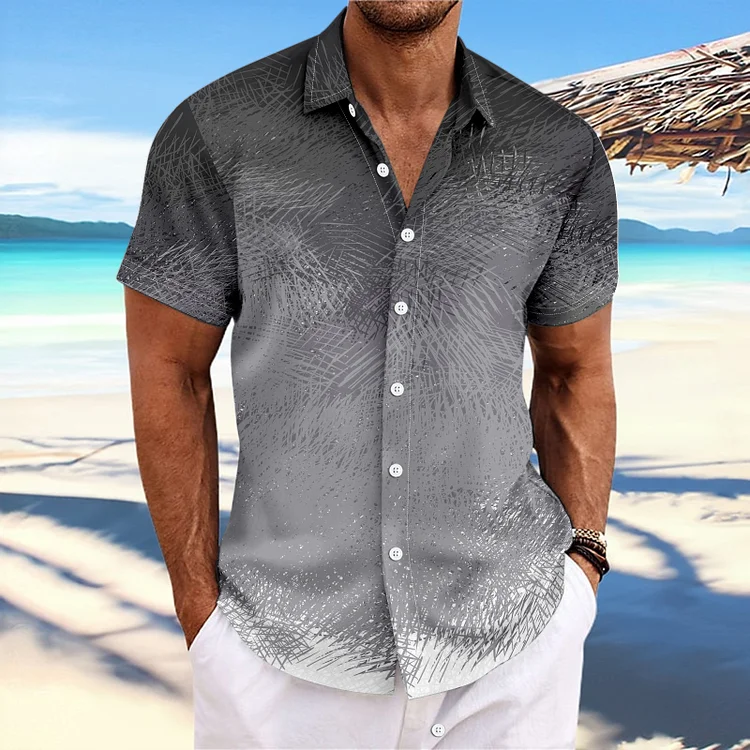 Men's new striped gradient printed lapel fashion short-sleeved shirt socialshop