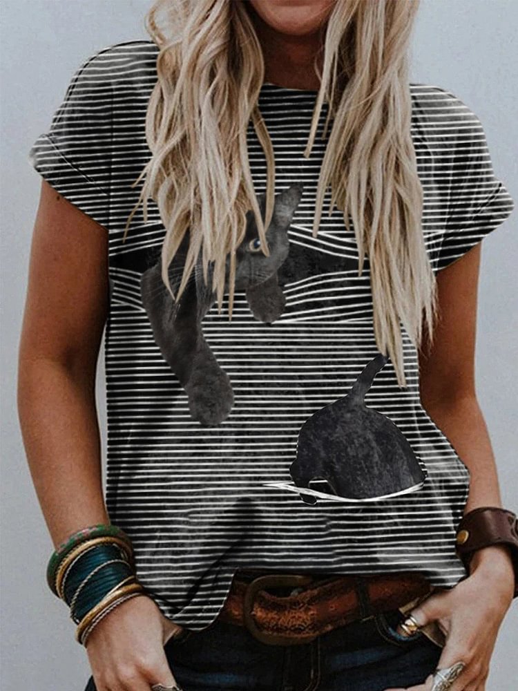Bestdealfriday Cat Print Women Tee