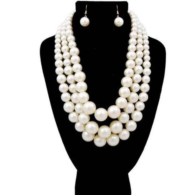 Multi layer bead string women's Necklace Earring Set
