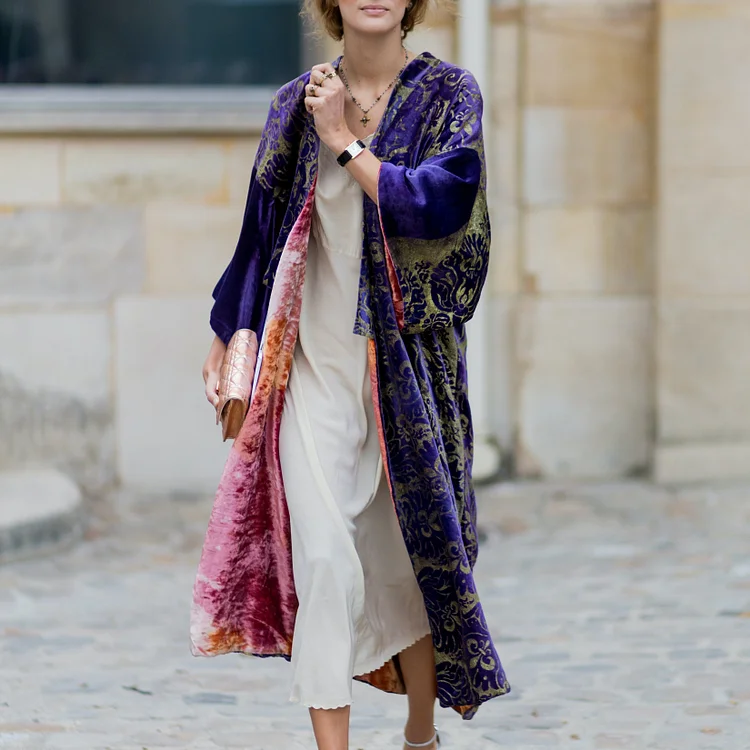 Fashion Double Sided Printed Long Sleeve Kimono Duster
