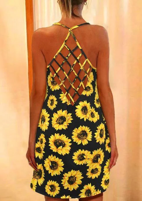Sunflower Criss-Cross Mini Dress without Necklace - Black socialshop