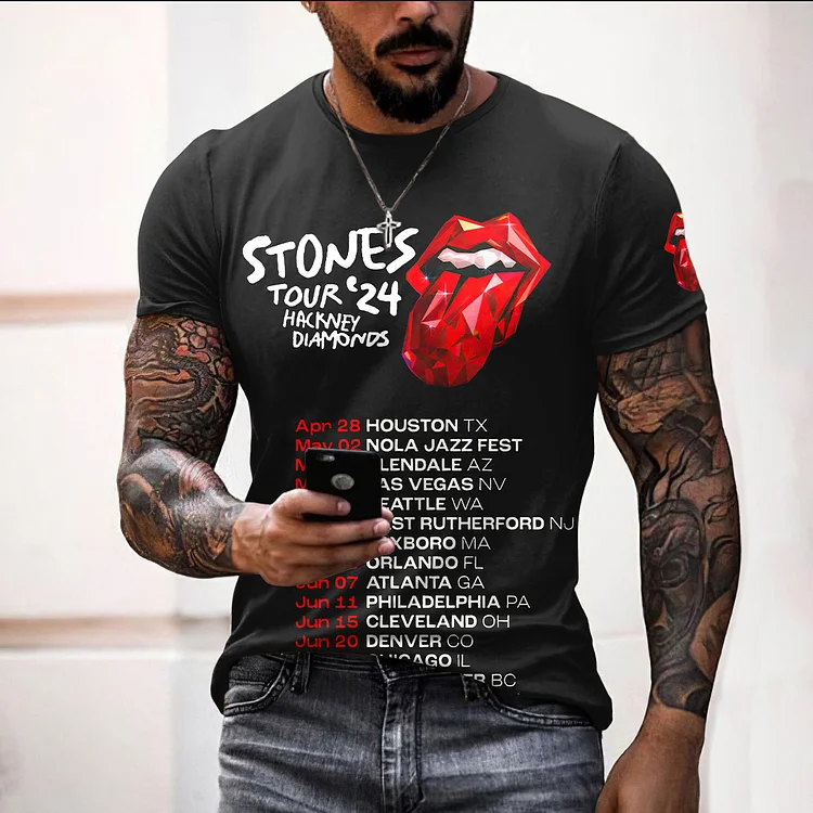 Comstylish Rolling Stones 2024 Print Crew Neck T-Shirt
