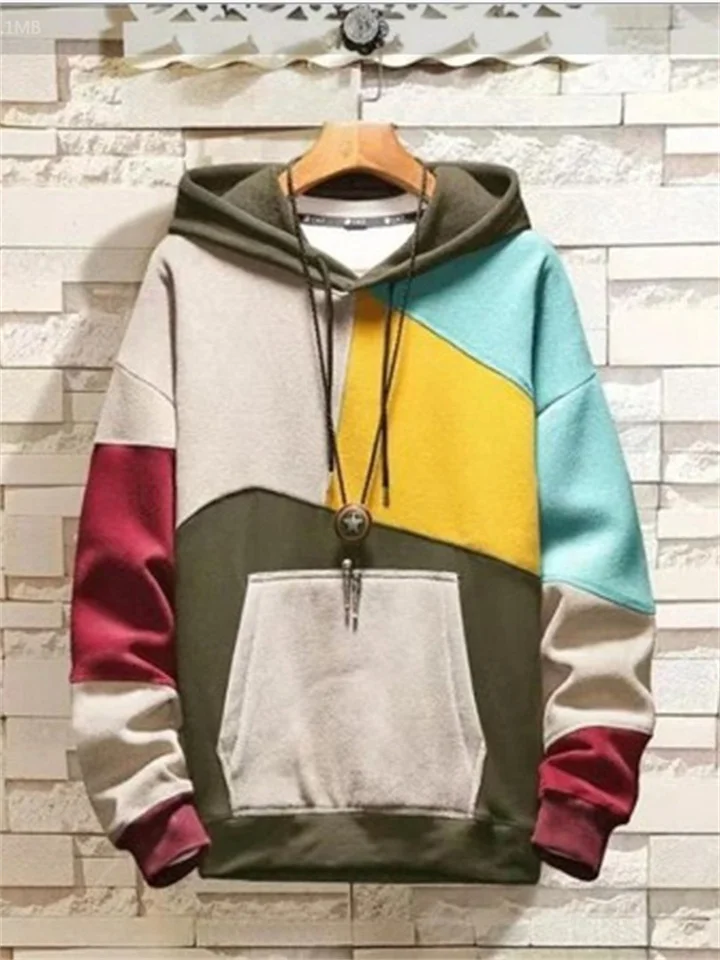 Pullover Round Neck Sweater Men's Men's Loose Personality Color Blocking Splicing Men's Couples Wear Hooded Sweater Male-JRSEE