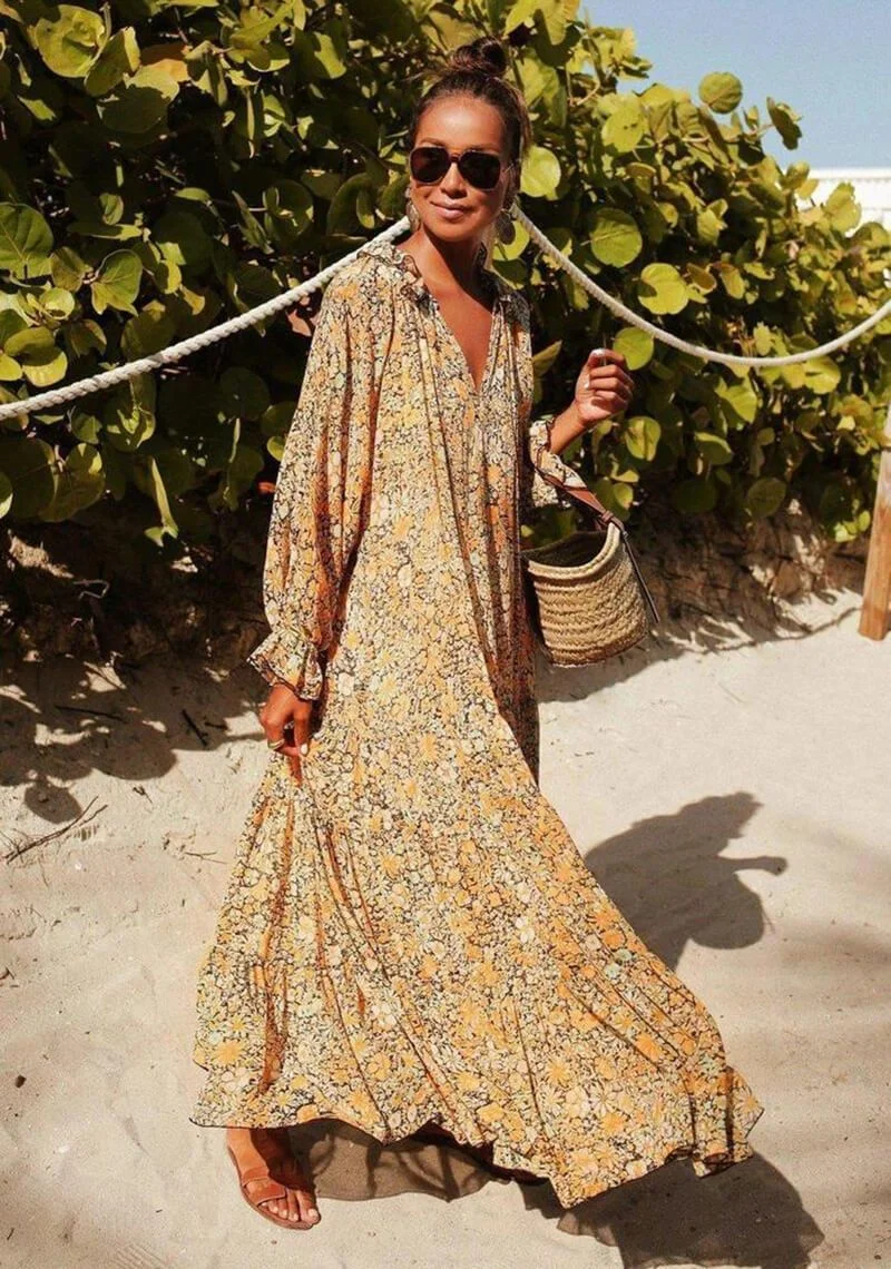 VigorDaily Toes in the Sand Floral Print Maxi Dress