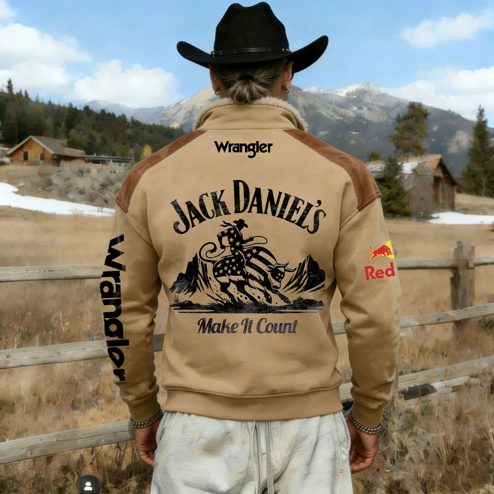 Men's Western Cowboy Pullover With Iconic Rider Pattern