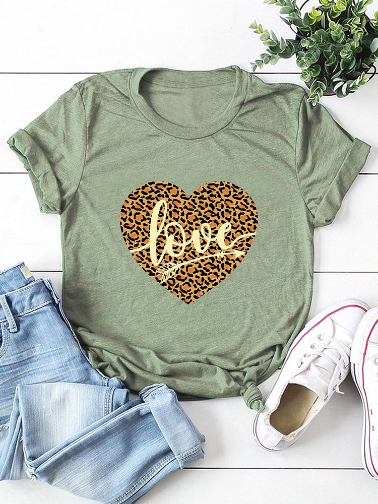 Bestdealfriday Valentine's Day Leopard Print Love Graphic Tee