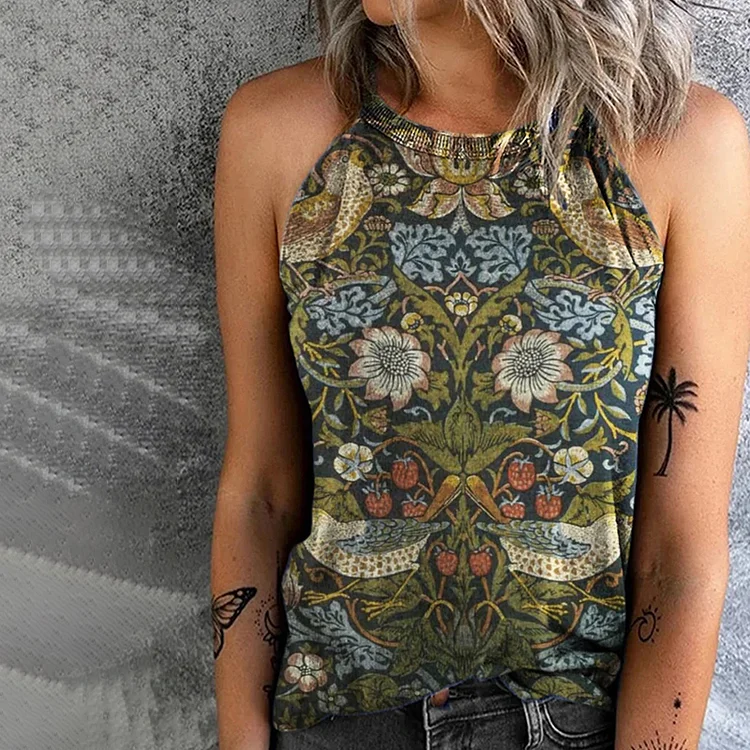 Tribal Floral Bird Print Tank Top