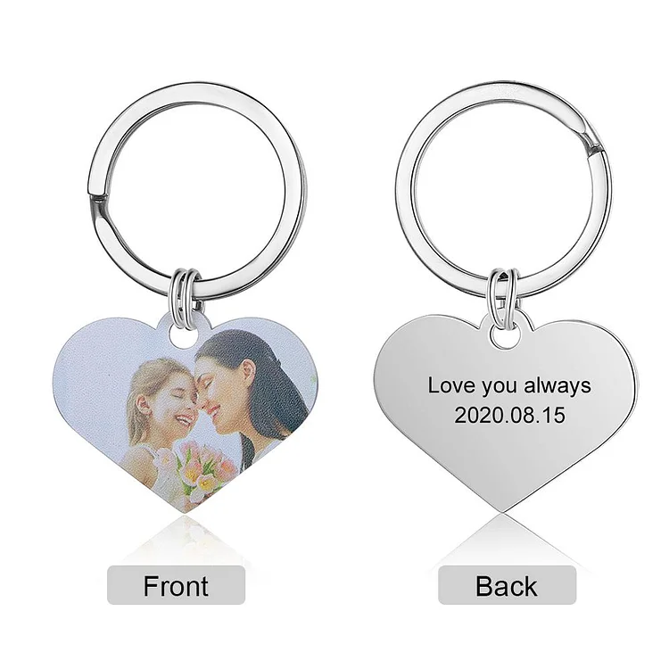 Custom Photo Keychain Heart Pendant Personalized Key Chain with Engraving