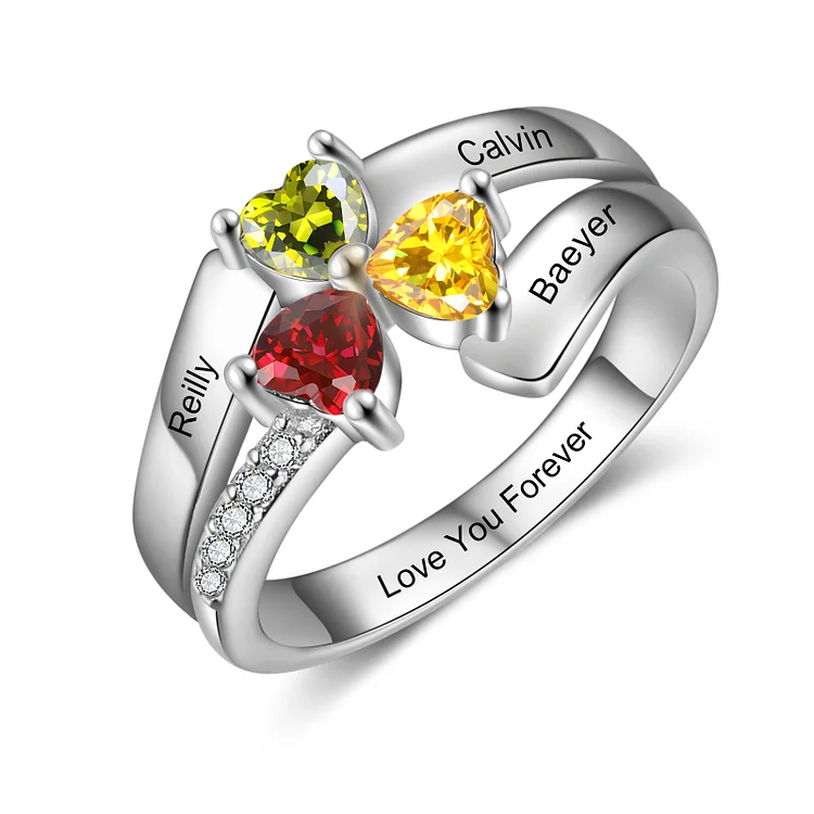Personalized Heart Ring Custom 3 Birthstones Family Ring for Her
