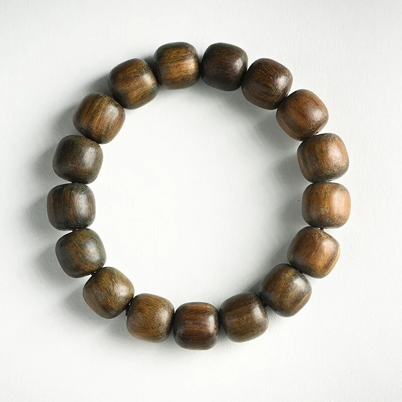 Retro Style Pearl Jade Buddha Bracelet - Ethnic Green Sandalwood Jade Barrel Beads Bracelet, Ideal Gift for Men and Women.