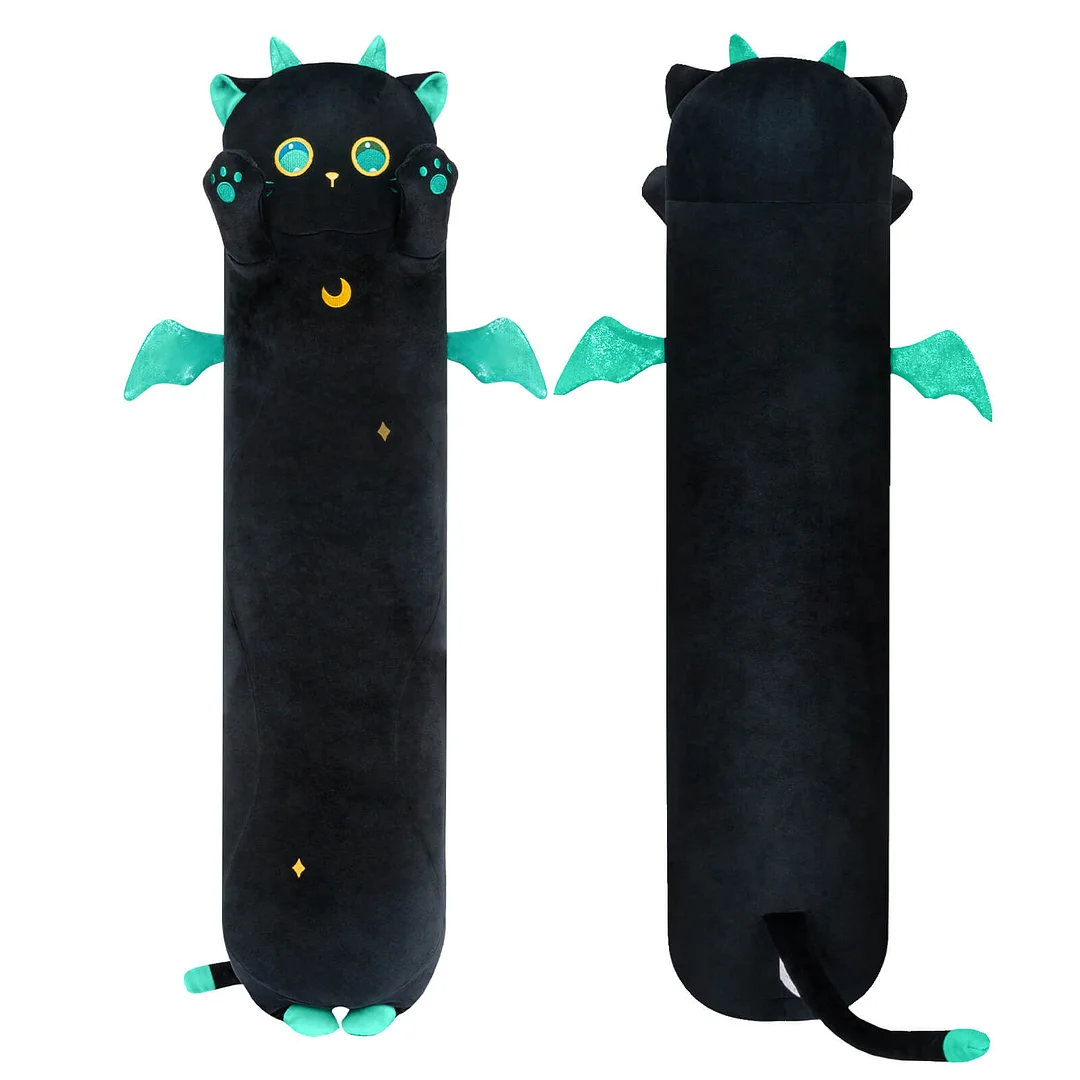 Mewaii Long Cat Plush Kawaii Body Pillow 20” Cute Black Cat Stuffed Animals Soft Plushies Big Eyes Kitten Plush Toys Gift for Girlfriend