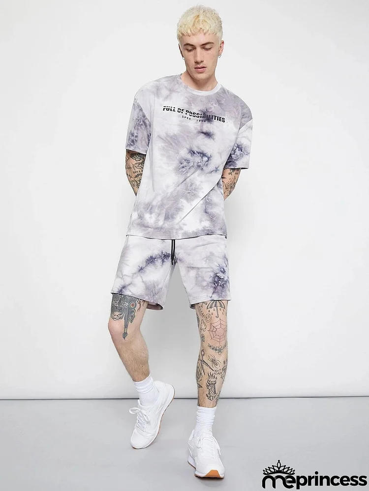 Men's Fashion Print Round Neck Short-Sleeved Sports T-Shirt And Shorts Two-Piece Set