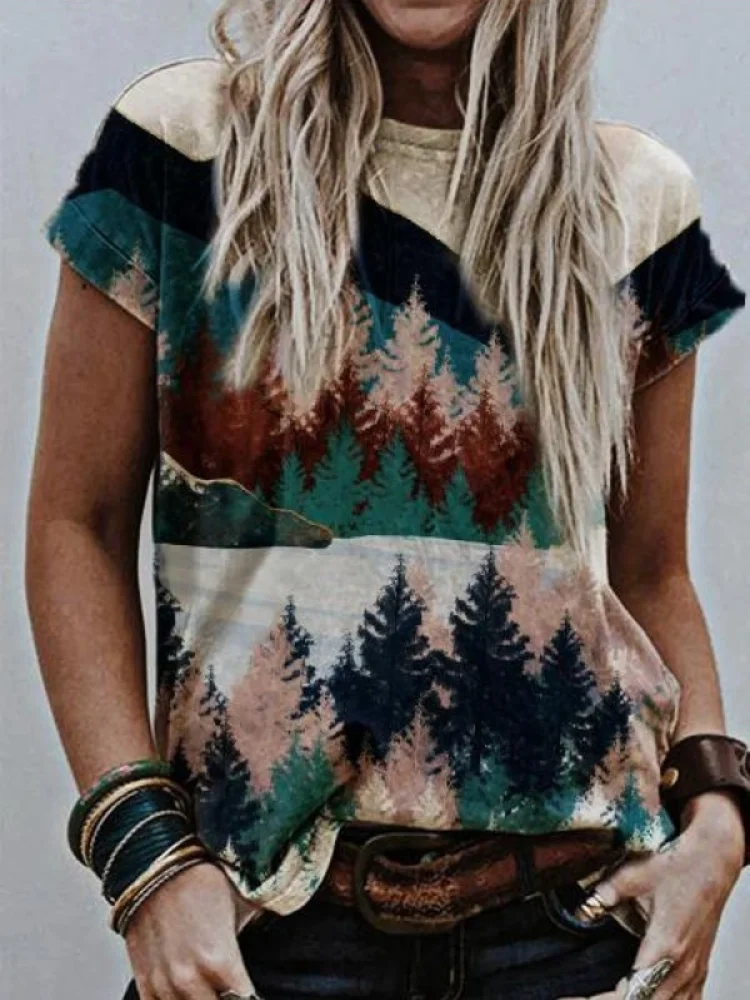 Abstract Landscape Art Series Printed Casual Tee