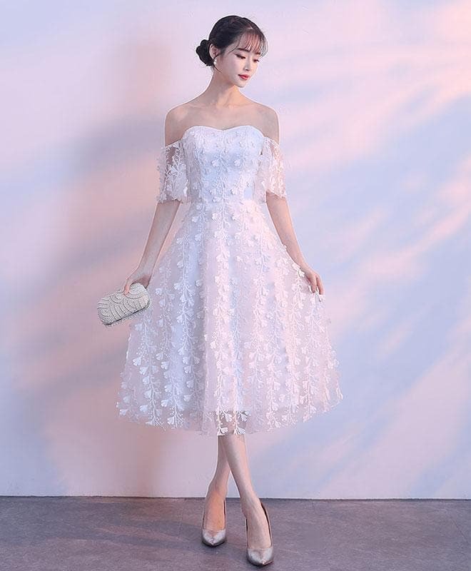 White Lace Sweetheart Short Prom Dress, White Homecoming Dress