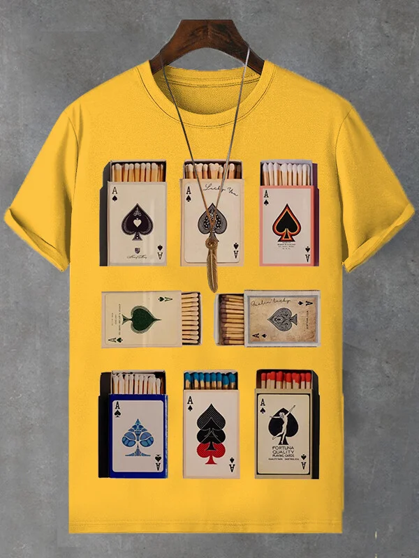 Men's Poker Matchbox Print Cotton Casual T-Shirt