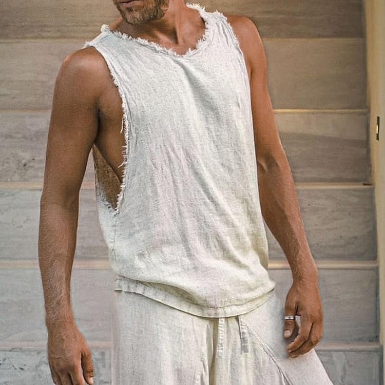 Men's Linen Minimalist Design Tank Top