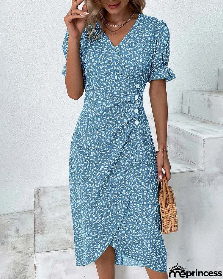 Floral Print Dress With Short Sleeves