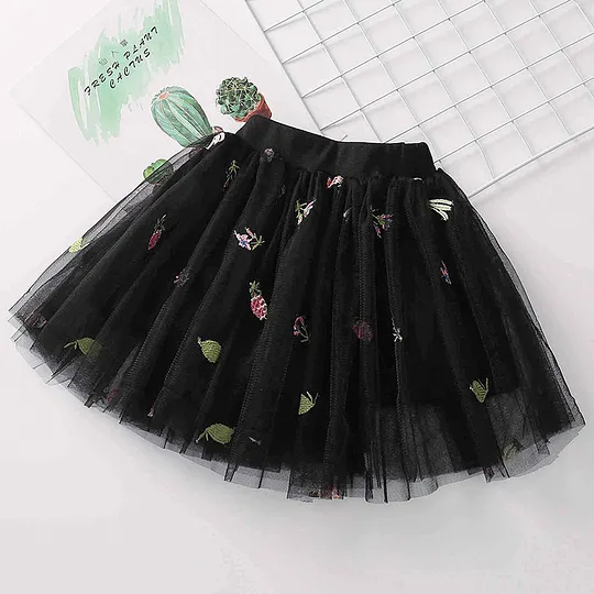 【18M-7Y】Girls' Embroidered Tulle Skirt