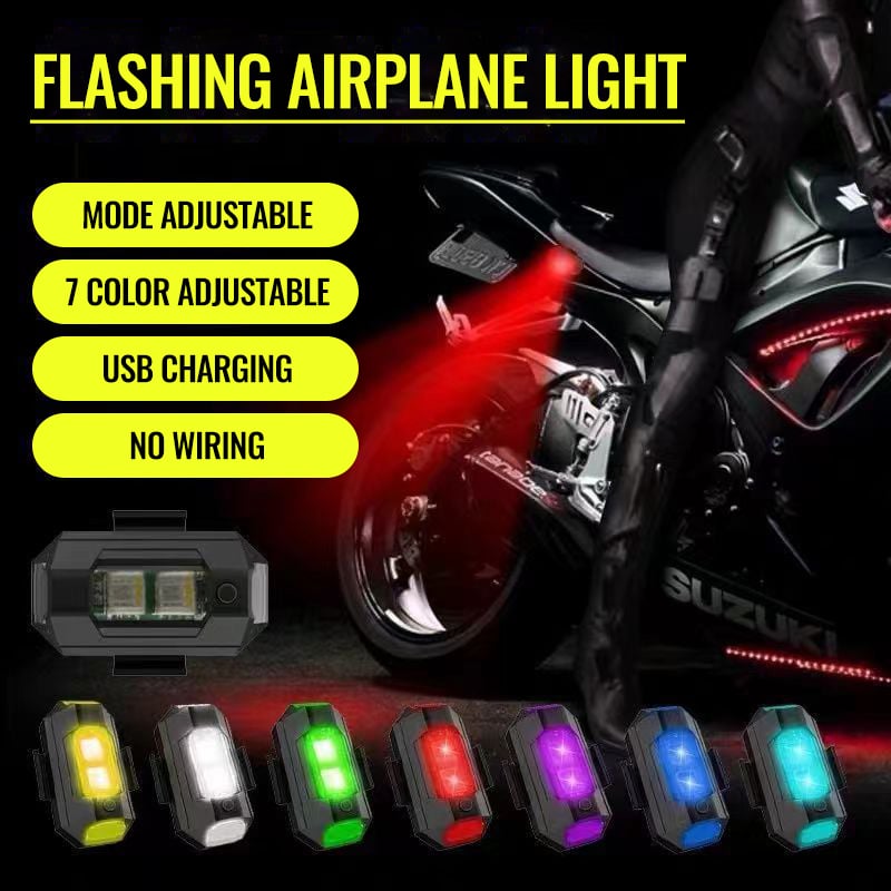7 Colors LED Aircraft Strobe Lights & USB Charging For Cars, Motorcycles, Bicycles, Drones.
