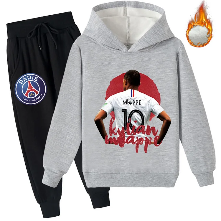 Mayoulove Mbappe Fleece Hoodie and Trousers Set - Perfect for Football Fans and Casual Wear-Mayoulove