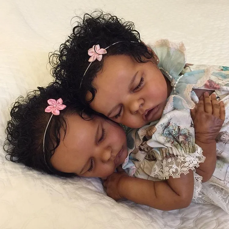 [Black Twins Sister] 12'' Real Lifelike Black Twins Atalanta and Celina African American Weighted Soft Reborn Baby Girls By Dollreborns®