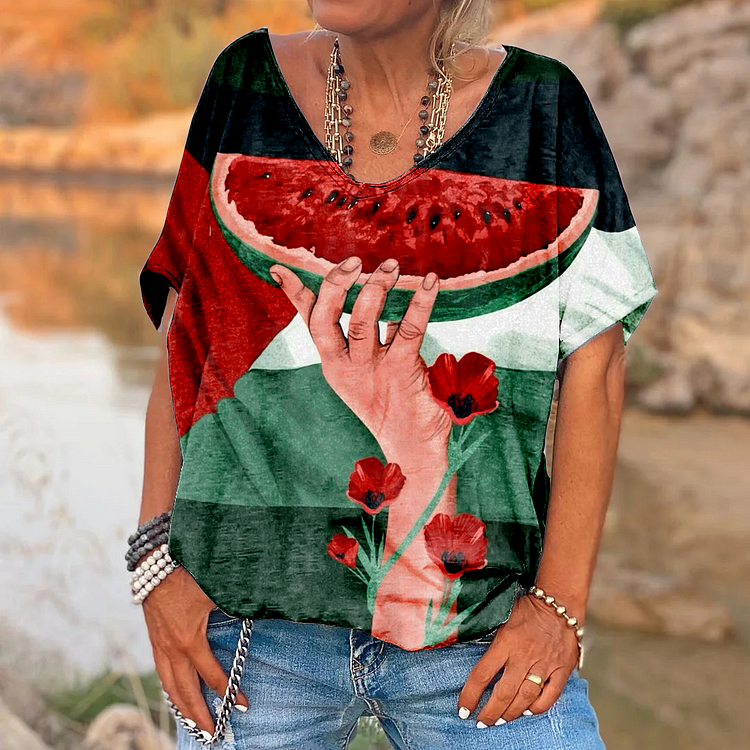 Women's Anti-War Peace Freedom Land Print Top socialshop
