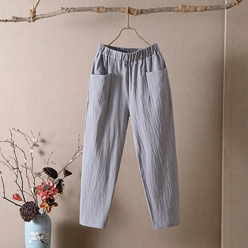 Women's Cotton Linen Pants Loose Casual Front Pocket Pants