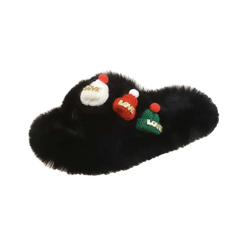 Letclo™ 2021 Winter Christmas Hat Open-toed Plush Slippers letclo Letclo