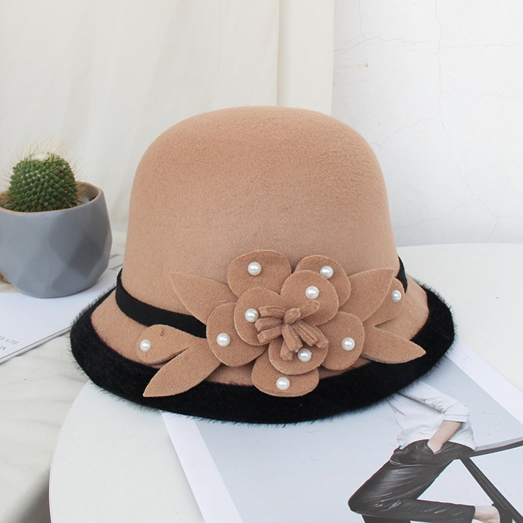 Beaded Flower Fashion Cloche Hat Felt Hat
