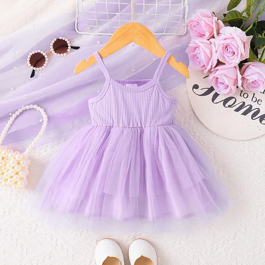 【3M-24M】Girls' Cute Solid Tulle Princess Dress